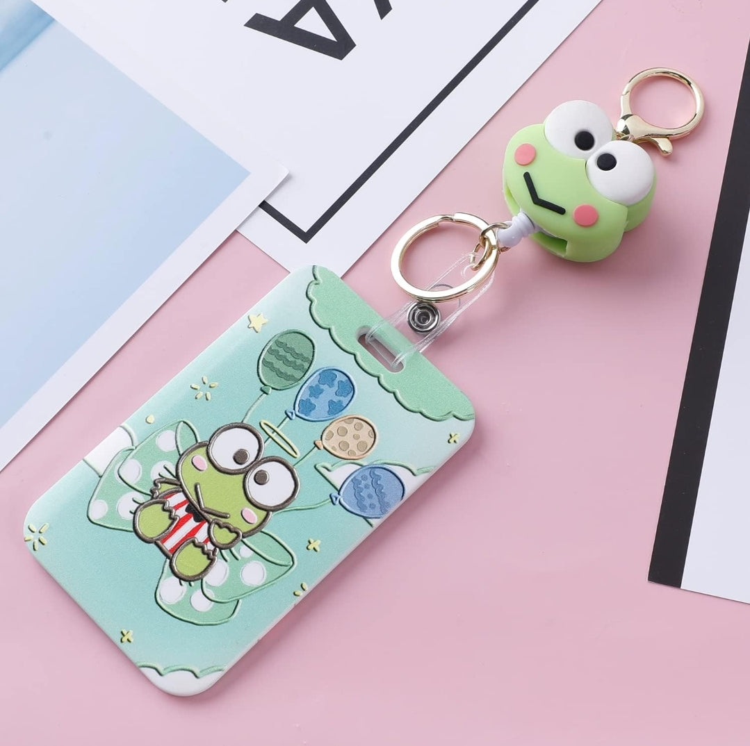 S♡nrio Plastic ID Cover w/Retractable Rubber Clip