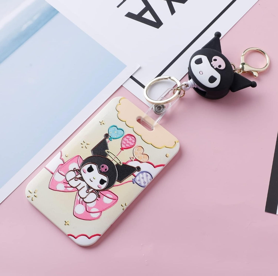 S♡nrio Plastic ID Cover w/Retractable Rubber Clip