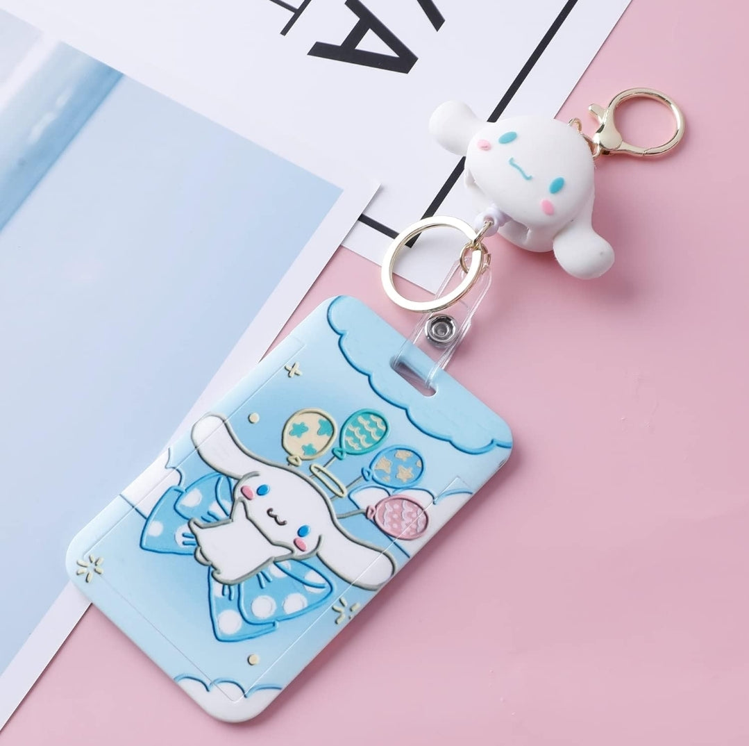 S♡nrio Plastic ID Cover w/Retractable Rubber Clip