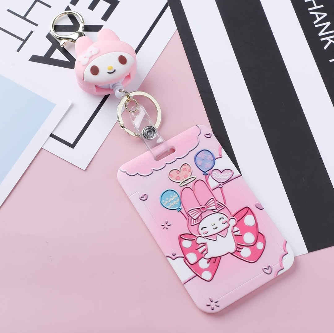 S♡nrio Plastic ID Cover w/Retractable Rubber Clip