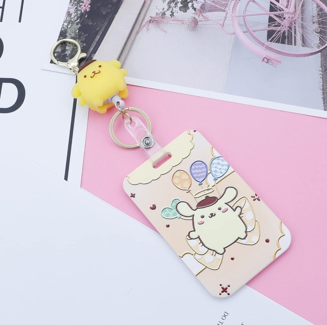 S♡nrio Plastic ID Cover w/Retractable Rubber Clip