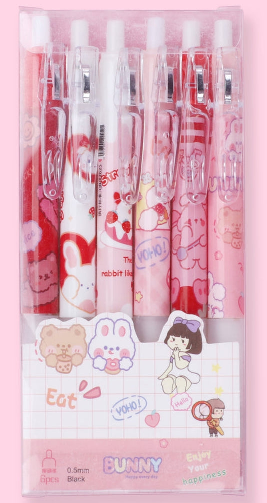 Strawberry Bunny 6 Pen Set